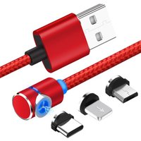 Factory 90 degree rotatable Nylon Micro TYPE C magnetic usb cable 3 in1 fast Charger Mobile Phone Cables For iphone x