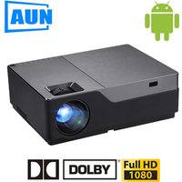 AUN Projector Android Full HD M18UP, 1920x1080P Resolution. M18 Android Projector 3D Support 4K Home Theater WIFI Bluetooth Sale