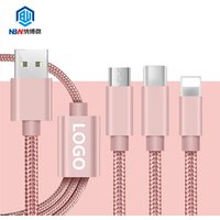 Customize LOGO 2A 3in1 Nylon Braided usb cable for iphone,android,type C