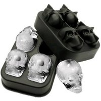 Halloween and Christmas Party Flexible Cube Maker Tray 3D Skull Silicone jello Ice Mold for Whiskey and Cocktails
