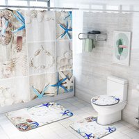 Anti Slip Bathroom Rug 4 Piece Set Custom print Shower curtain