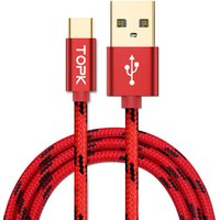 TOPK 1M 3A Fast Charging Nylon Braided Gold Plating USB C Cell Phone Charger Cable