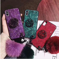 Emerald Drop Gum Fashion Pompom Case New Diamond Stand Holder Protective Phone Cover