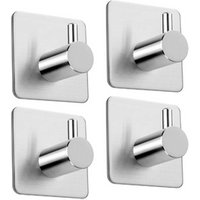 Adhesive Hooks Wall Hooks Hangers Bathroom Office Stick on Hooks for Hanging Bathroom Home Kitchen Stainless Steel-4 Packs