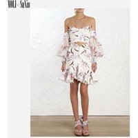 MOLI Floral Print Off Shoulder Dress Front and back Cutouts Lantern Sleeve Mini Flare Sexy Hollow Out Tiered Dress