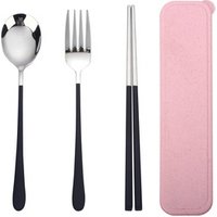 Gift Set Wheat Straw Box Spoon Fork Chopsticks SS18/8 Cutlery Set