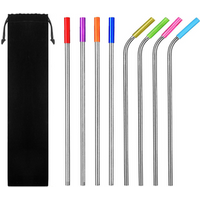 wholesale 215*6mm eco 304 stainless steel straw metal drinking straw colored reusable with case and brush