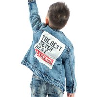High quality light blue long sleeve print kids blue jean jacket