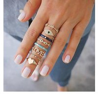 8 Pcs/ Set Bohemian Vintage Eye Love Heart Star Crystal Rings for Women Gold Midi Finger Jewelry
