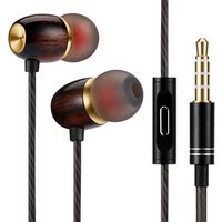 Premium Genuine Wood in-Ear Noise-isolating earphone Headphones with Mic earbuds