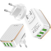 Free Shipping RAXFLY White 2 In 1 Mobile Phone Travel Charging 3.4A US & EU Plug 3 Port Usb Wall Charger