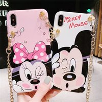 Mickey Mouse Metal Chain Strap Case Shockproof TPU Back Cover Protective Mobile Phone for iPhone 6/6S/7/8 plus X/XS/XR/XS MAX