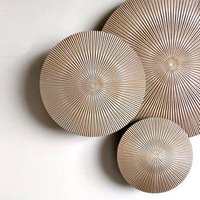 Champagne Carved MDF 3 Pieces Set Wall Hanging Sculpture for Hotel Lobby Home Living Room
