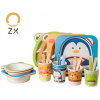 Customize animal pattern printing bamboo fiber tableware set for kids