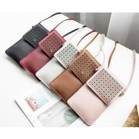 Fashionable mini touch screen PU Studded Clear Window Women Girls mobile phone bag lovely coin purse with Crossbody Strap