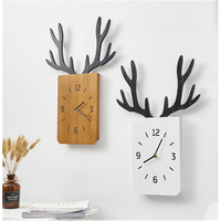 Nordic wind personality creative antlers wooden wall clock living room bedroom home wall decorative art wall clock