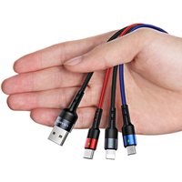USAMS Nylon Braided LED Breathing Type C Micro USB 3 in 1 Fast Charge Spring Data Cable for iPhone