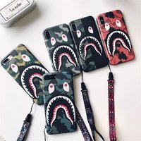 A Bathing Ape Bape With Strap Pendent Premium Shark Cool Camo Case for iPhone Xs Max Xr X 6 6S 7 8Plus