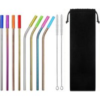 Set 8 Stainless Steel Reusable Straws Silicone Tips