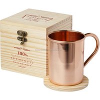 Moscow Mule 100% Pure Copper Mug 16 Ounce with Wooden Gift Box and Coaster for Copper Cup