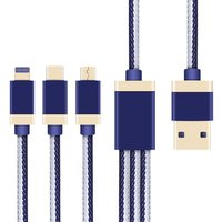 Hot Sale Aluminum Alloy Nylon Pure Copper Core 3 in 1 Fast Charging USB Cable For Mobile Phone