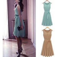 Elegant Sleeveless Chiffon Pleated Summer Dress