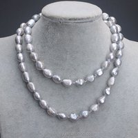 Latest Design Charming Grey 80cm 9-10mm AA Baroque Beads Natural Fresh Water Pearl Necklace