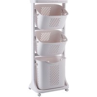3 Layer Plastic Laundry Basket Wheels Bathroom Storage