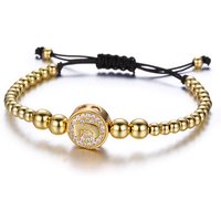 4mm Copper Ball Beads Micro Pave Cubic Zirconia CZ 26 Alphabet Charm Braiding Macrame Bracelet