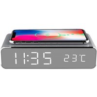 Modern Led Digital Smart Phone Table Qi Wireless Charger With Alarm Clock