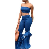 81212-MX18 flare pants design tube denim jumpsuit women jeans