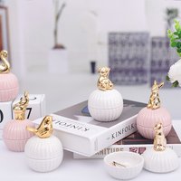 Cute ceramic animal candy jar wedding ring earrings necklace jewelry box fashion 3D ceramic storage jar baby full moon gift box
