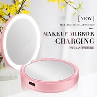 women portable mirror cosmetic led light charger makeup mirror power bank