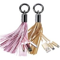 Hot selling 3 in 1 Leather Tassel Key Chain USB Charging Sync Data Cable for iPhone Android Smartphones