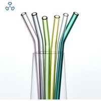 BPA Free Reusable Borosilicate Bent Color pyrex glass drinking straw set