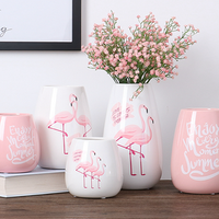 Embossed Porcelain Flamingo Ceramic Flower Vase
