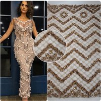 Embroidered Tulle Lace Fabric Crystal Beading