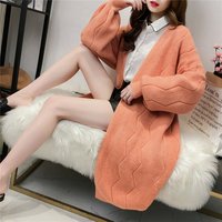 V Neck Argyle Pattern Knitted Long Cardigan