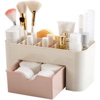 Pink Blue Green Plastic Makeup Organizer Make Up Brush Storage box with Drawer Cotton Swabs Stick Storage case escritori
