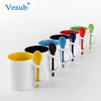 Light Blue Ceramic Coffee Mug Spoon Handle