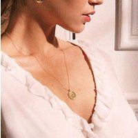Gorgeous Gold Round Pendant Necklace for Women Simple Female Long Chain Coin rose flower Necklace
