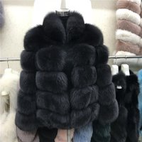 High quality fashion Short Style Stand Collar Fox Fur Coat