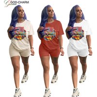 GC-432373V wholesale sexy casual print t shirt and shorts outfits two piece set women clothing