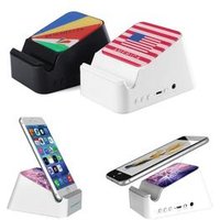 New Product Ideas 2019 Mobile Phone Holder Mini Wireless Charger Speaker Portable With Custom Full Color Imprint Logo