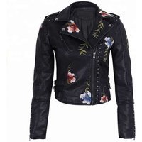 Flower Embroidered Europe Leather Jacket