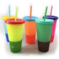 5 Pcak Set 700ml Ins Hot Selling Plastic Temperature Color Change Cup Color Changing Cup Tumbler with Straw