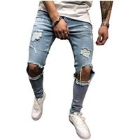 Stock new fashion distress ripped skinny slim fit men jeans