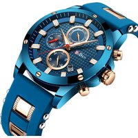Luxury Blue Golden Sport Men Quartz Watch Top Brand BIDEN 0140 Stainless Steel Casual Male's Wristwatch 30M Waterproof 0140