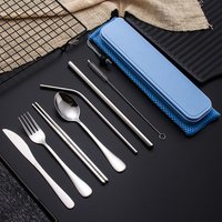 Portable camping amazon knife fork spoon chopstick Drinking straw travel personal cutlery set with brush Eco-Friendly