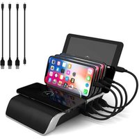 Smart IC Technology Charging Station for Multiple Devices, Burns Electronics Docking Station with Qi Wireless Charging Pad